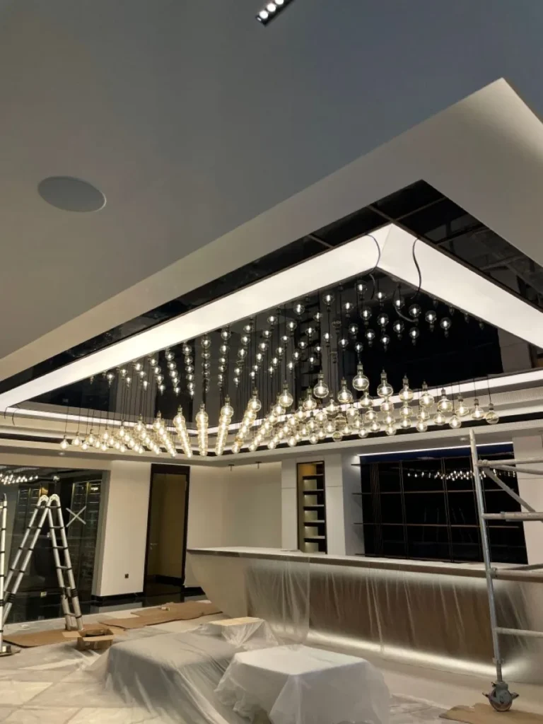 Black Glossy Stretch Ceiling Installation in Dubai