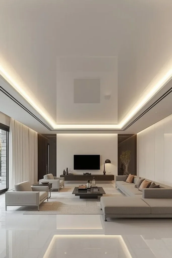 White Glossy Stretch Ceiling Design Dubai